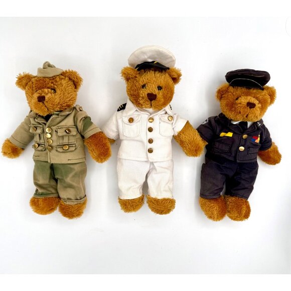 Plushland 2008 3-Piece Military Teddy Bear Set – Navy, Army & Air Force Uniforms - Picture 1 of 9